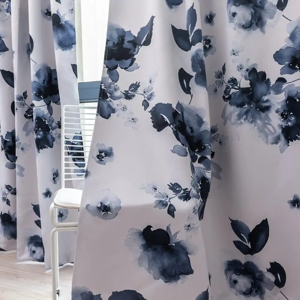 108 Inch Thermal Insulated Blue & White Floral Curtains, 2 Pack, Grommet Top for Living Room, Dorm, Farmhouse Style