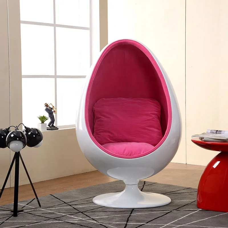 Modern Classic Swivel Fiberglass Ball Oval Pod Chair Tufted Fabric Cushion Arm for Home Office Living Room Hotel Park Egg Chair