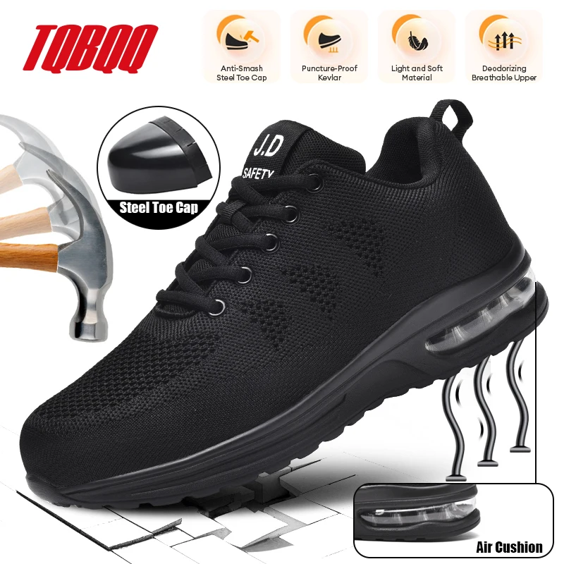 

Защитная обувь со стальным носком для мужчин и женщин, удобная дышащая нескользящая рабочая обувь, защитные кроссовки на воздушной подушке