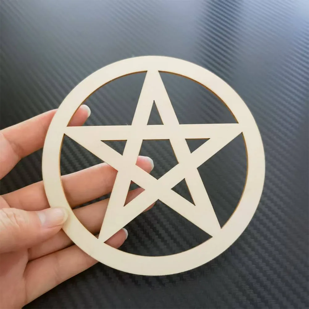 2PC Laser Carving Openwork Pentagram Wood Round Insulation Coaster Geometric Star Energy Board Plank DIY Dining Table Home Decor
