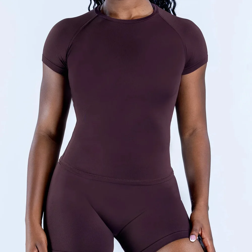 Short-Sleeve Sports T-Shirt LOGO for Women, Cropped Gym Top, Lightweight Yoga Top, Stretchy Athletic Tee