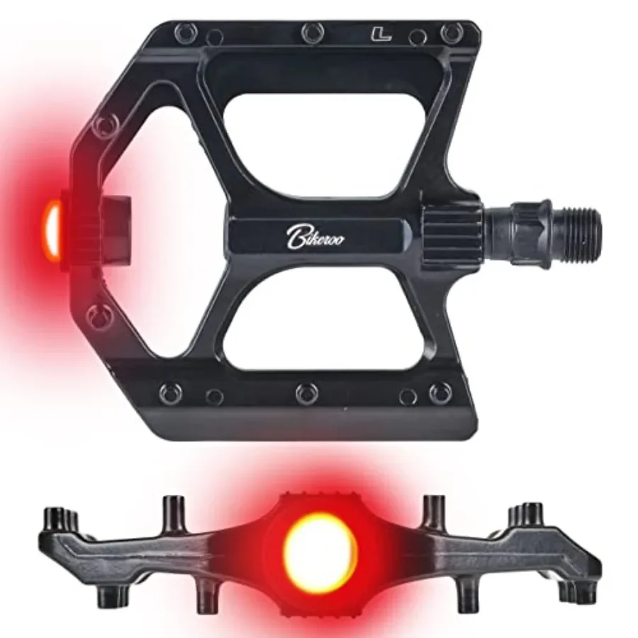 

Bikeroo Black Light Up Mountain Bike Pedals with Flashing LED Lights for Enhanced Visibility During Night and Morning Rides Dur