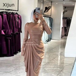 Xijun Modest Long Evening Dresses Full Sleeves Pleats Formal Prom Dresses Saudi Arabric Mermaid Ankle Length Prom Gown Customize