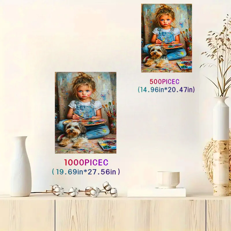 Rompecabezas de 500/1000 Uds., rompecabezas de papel DIY, escena de pintura para niñas y perros (dibujo, mascota), rompecabezas para adultos, adecuado para padres