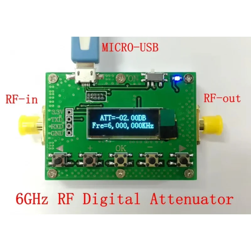 6G Digital Programmable Attenuator 30DB Step 0.25DB OLED Display CNC Shell RF Module