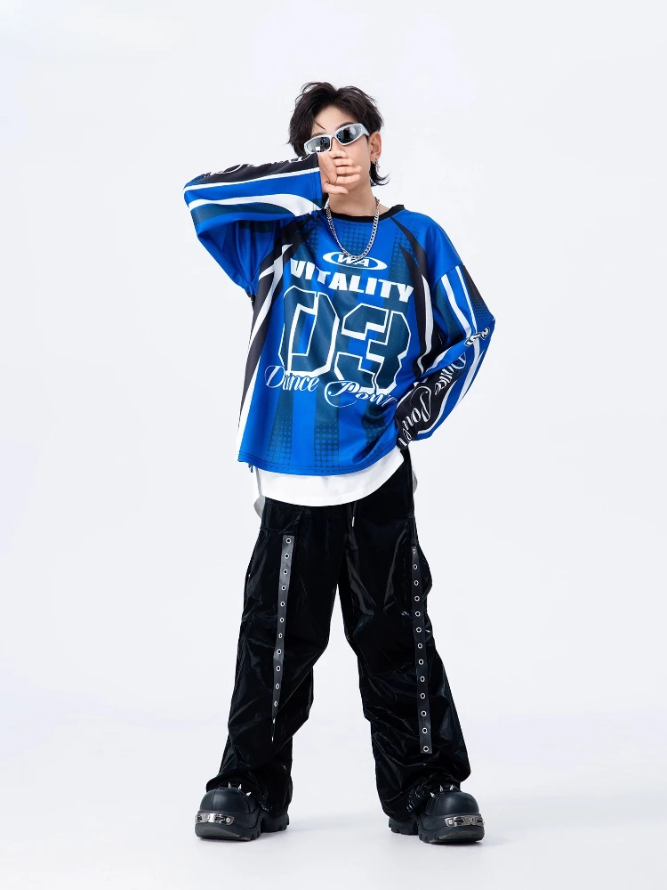 Jungen Streetwear Hip Hop Kontrast Sweatshirt Glänzende Leder Cargo Hosen Coole Street Dance Sport Kleidung Sets Gruppe Jazz Kostüme