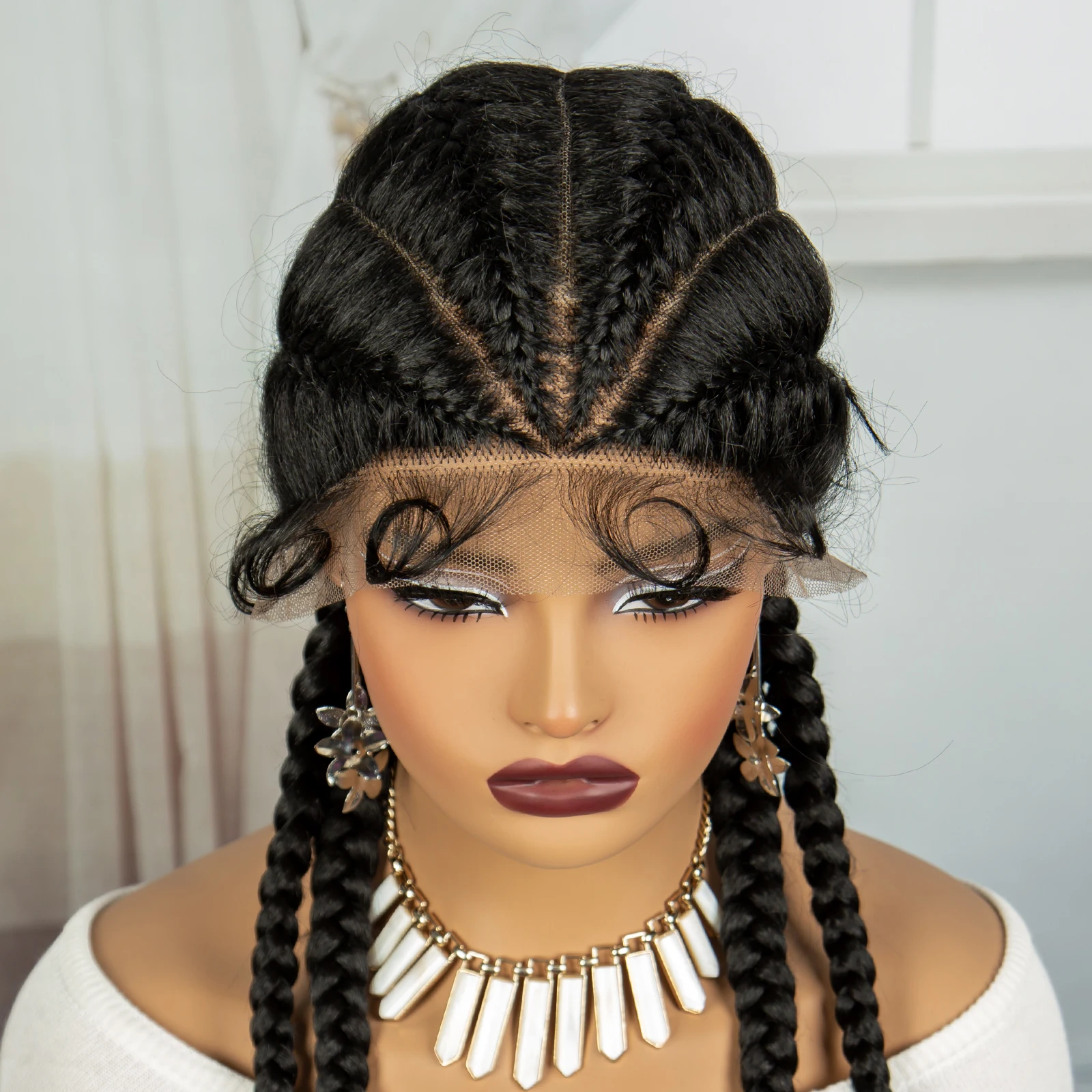 26 Inches Cornrow Braided Wigs Synthetic Lace Front Knotless Twisted Braided Lace Wigs with Baby Hair For Black Women