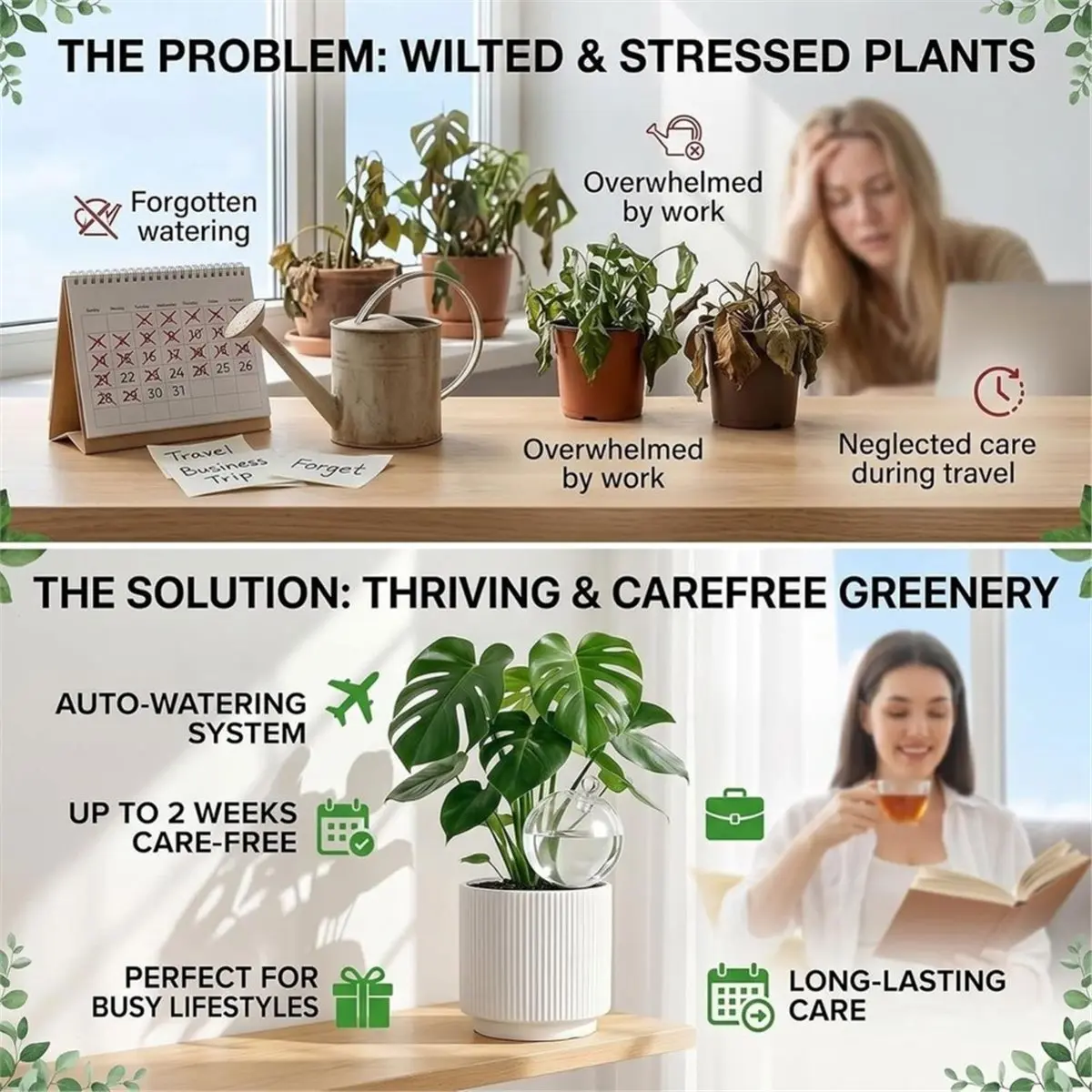 2 Pack 25 Oz Extra Large Plant Self Watering Globes to 3 Weeks Watering for Plants, for Plant Lovers Vacation