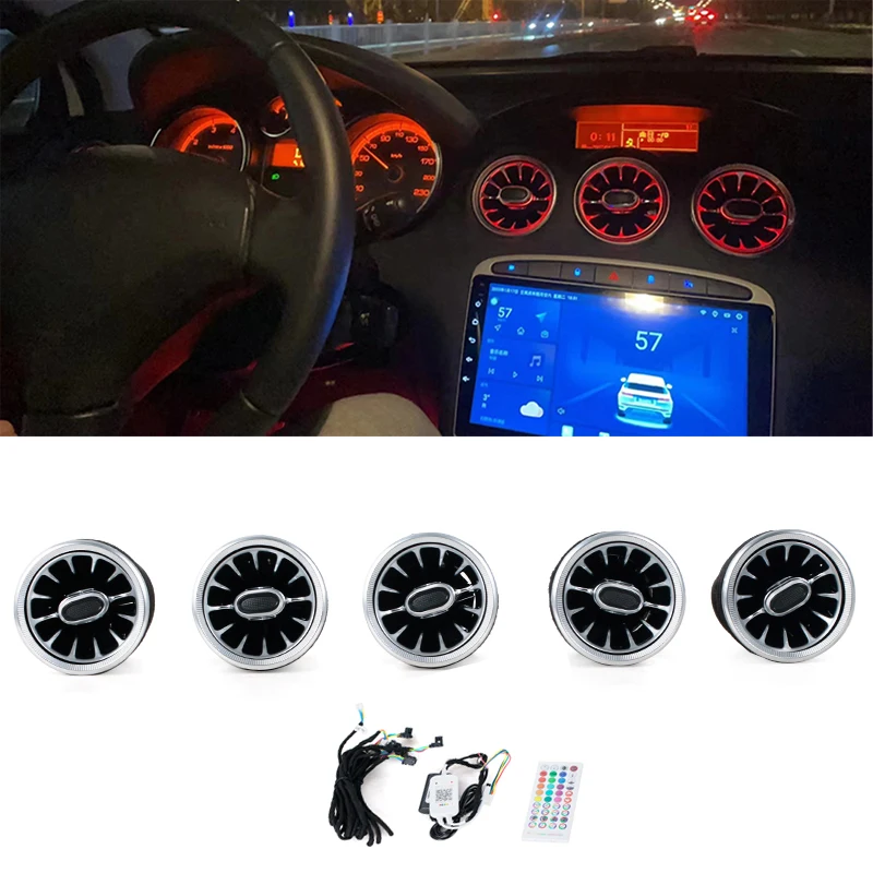 Car LED Front Dashboard AC Air Condition Vent Outlet Turbo Interior Trim For Peugeot 308 SW 2009-2012