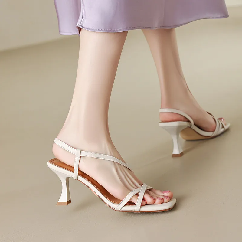 FEDONAS 2025 Women Sandals Fashion Thin Strap Genuine Leather Thin Heels Shoes Woman Summer Party Prom Wedding New Arrival Pumps