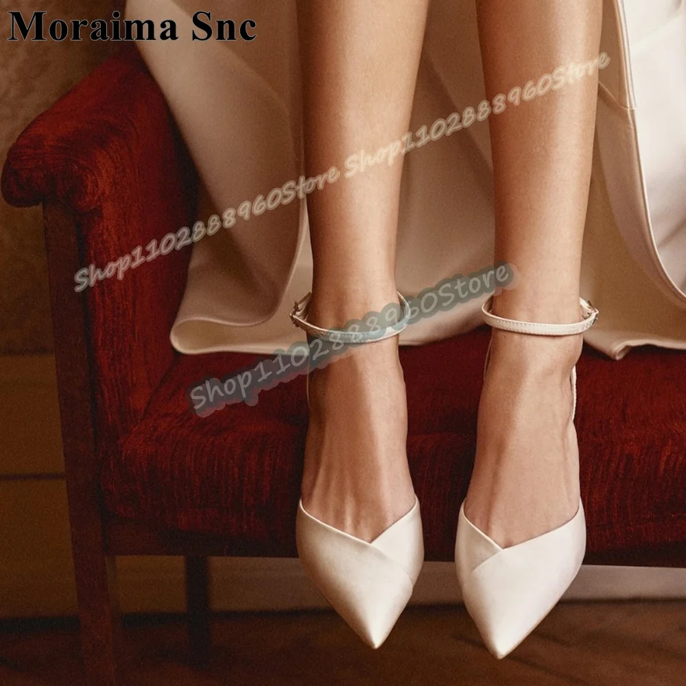 

Elegant Style Solid Satin Pointy Sandals Chunky High Heel Women Shoes Ankle Buckle Strap Pointed Toe Banquet Zapatos Para Mujer