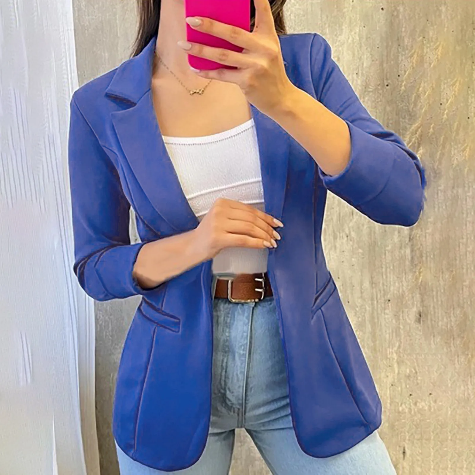 Women'S Office Elegant Pure Color Long Sleeve Coat Women Spring Autumn Casual Pocket Suit Jacket 2024 Solid Open Stitch Coats