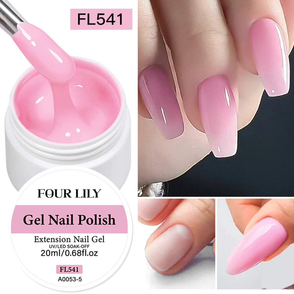

FOUR LILY 20ml Builder Nail Gel White Nude Pink Nail Extension Gel Multifunctional Nail Art Gel Polish Soak Off UV for Salon DIY