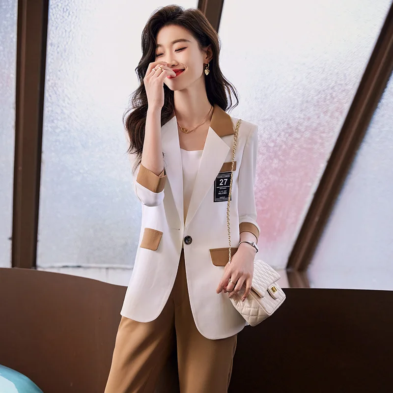 2023Summer Mid-Sleeve Professional Women's Business Elegant Small Blazer Formal Slim Fit Fashion Suit