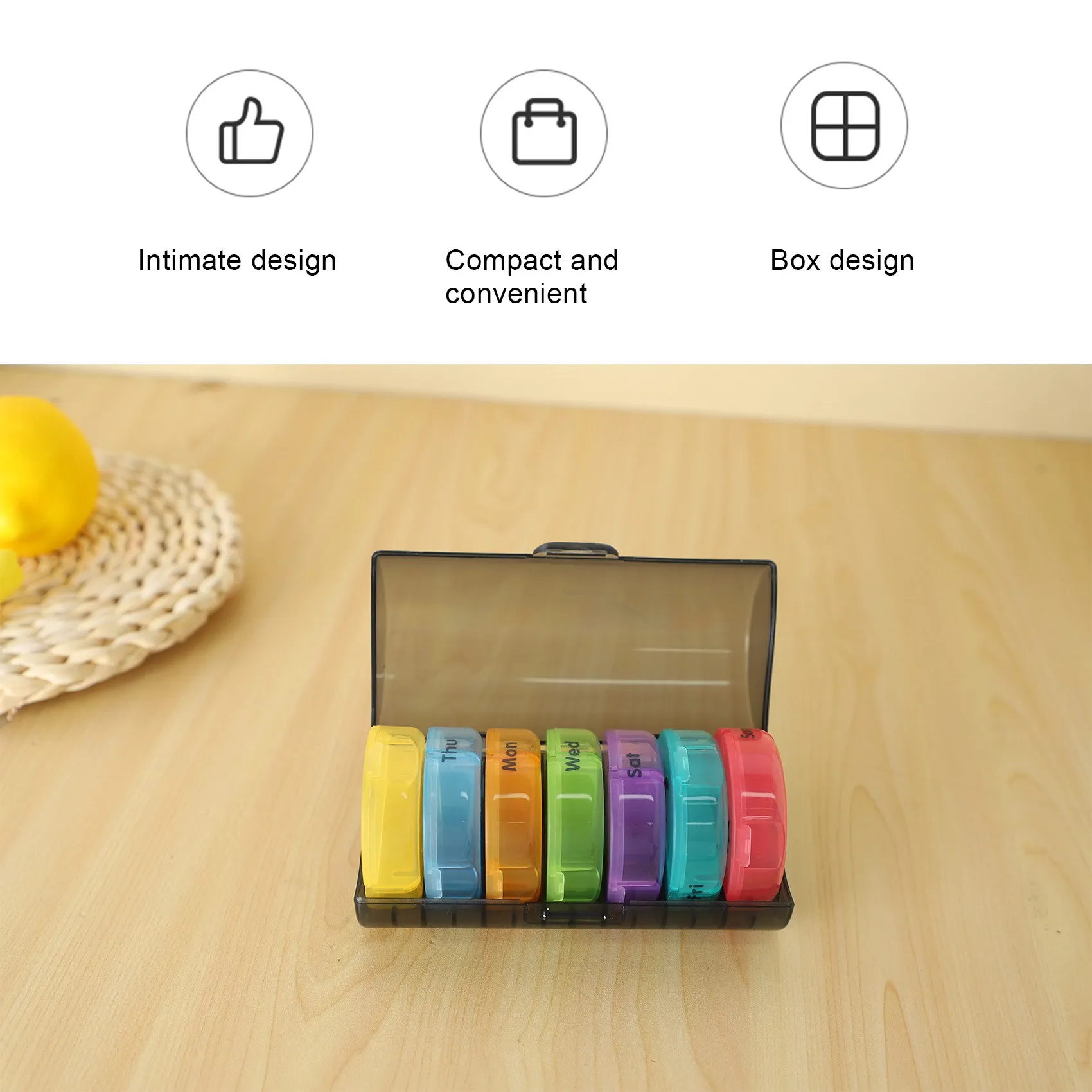 

A66R-Daily Pill Organizer (Twice-a-Day) - Weekly AM/PM Pill Box, Round Medicine Organizer, 7 Day Pill Container (Gray
