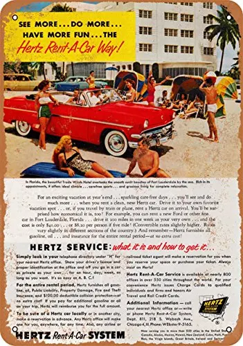 Metal Sign - 1954 Hertz Rent-A-Car in Florida - Vintage Look Wall Decor for Cafe Bar Pub Home Beer Decoration Crafts