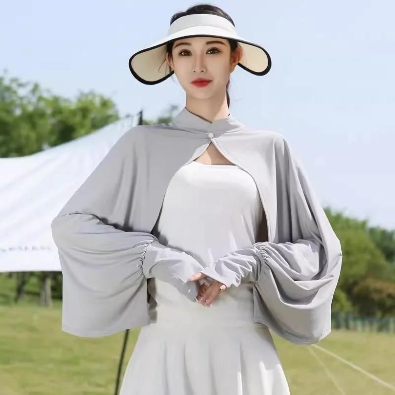 

Women's Summer Cycling Driving Sun Protection Sunshade Cover Cloak Breathable Loose Long-Sleeved Ice Silk Thin Sleeve Set Shawl