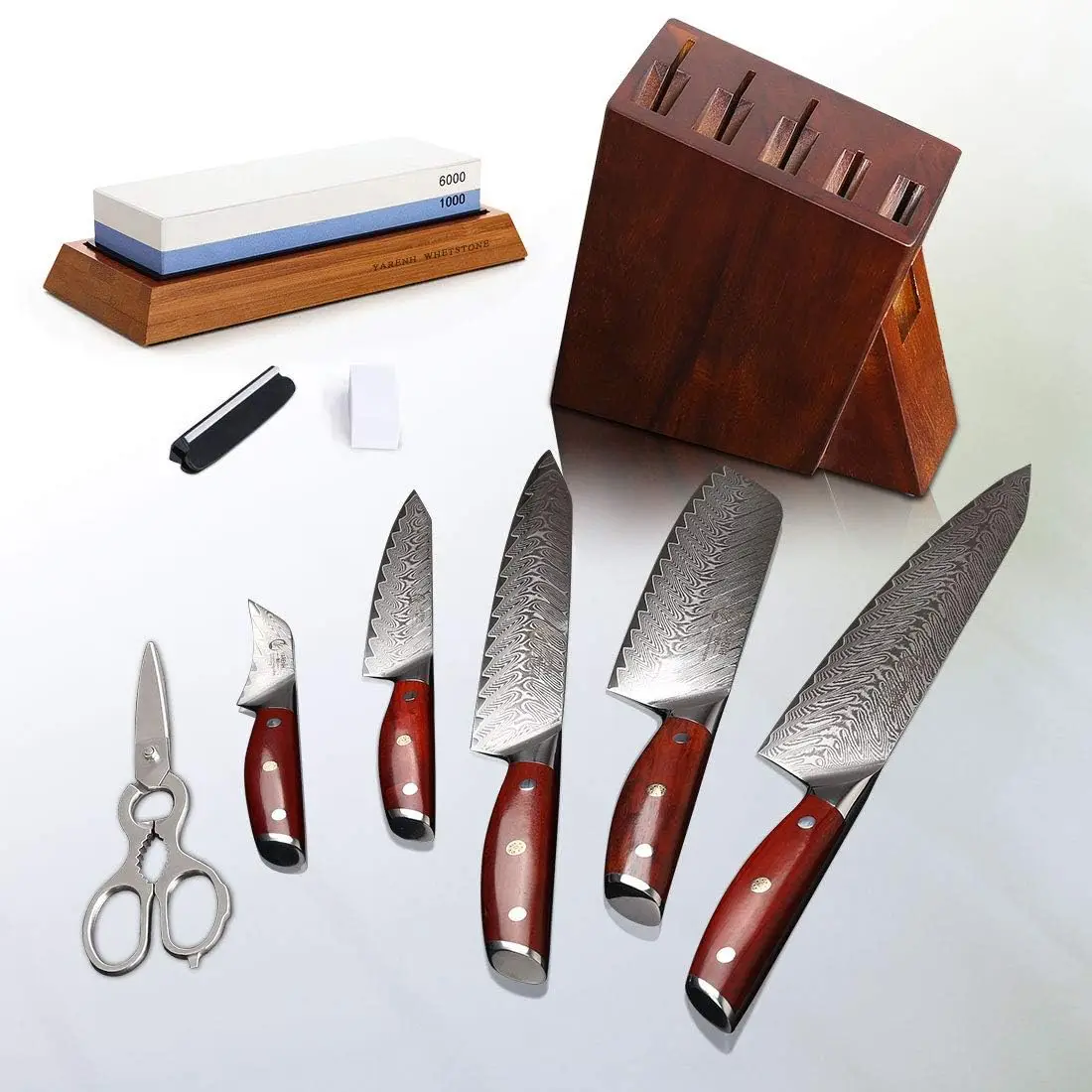 8-Piece Kitchen Knife Set with Block,Damascus Chef Knife, 67-Layer High Carbon Stainless Steel,Sharp Rust-Resistant Blades