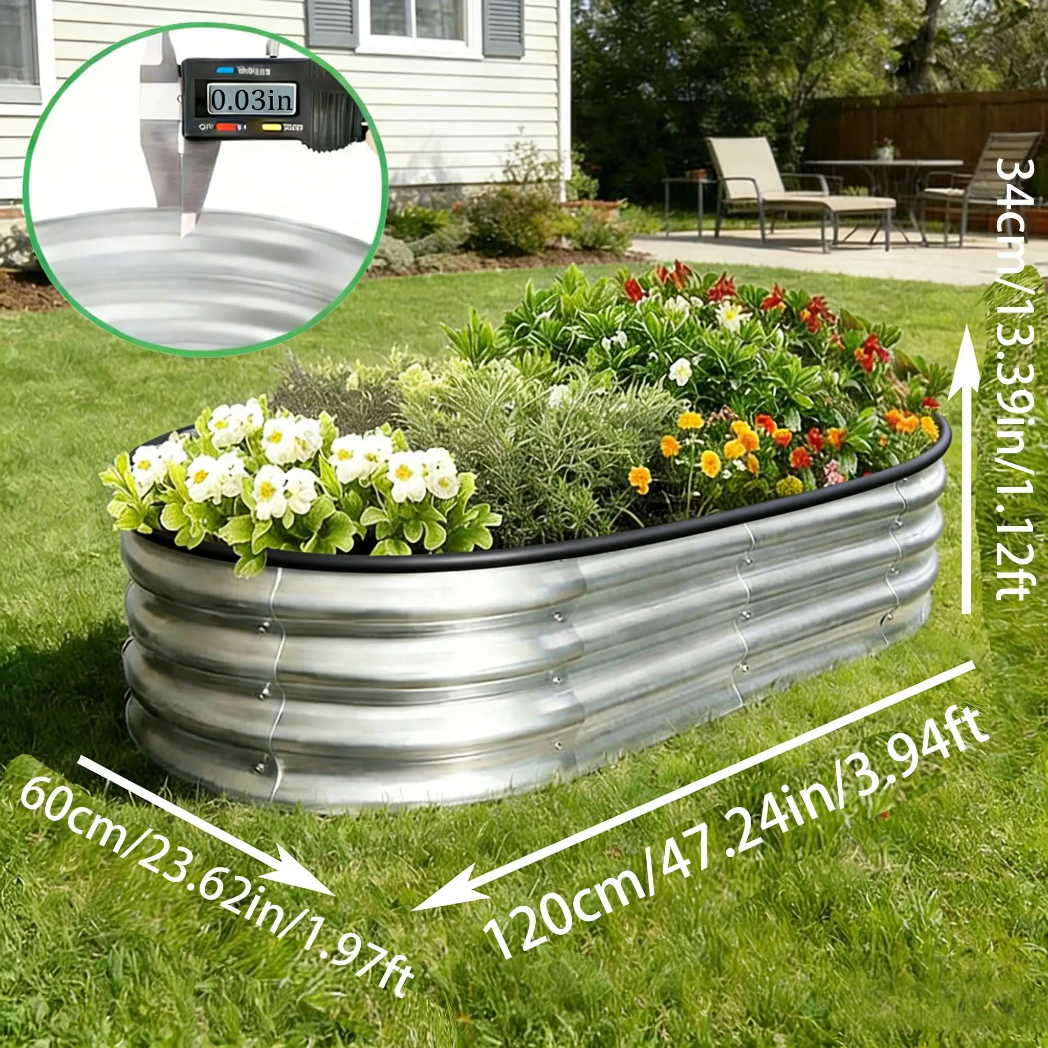 1/2/4 Pcs Metal Raised Garden Beds, Zinc-Plated Oval Planters For Outdoor Flowers, Plants, Vegetables And Herbs - Rust-Proof, Durable And Easy To Assemble, With Detailed Instruction Manual, Herb Gardening | Sturdy Construction(Tiger)