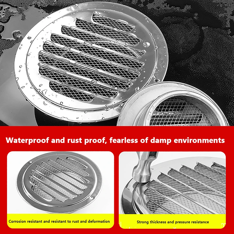 (Ce14)70/80/100/120/150/160/200mm Round Stainless Steel Air Vent Grille Insect Protection Home Exterior Wall Ducting Ventilation
