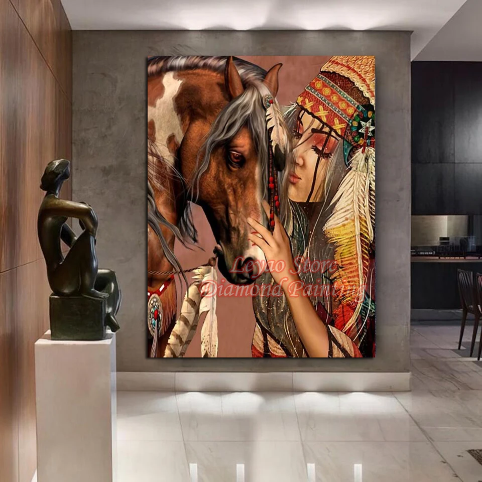 5d Diy Diamond Painting Indian Girl And Horse Full Diamond Embroidery Cross Stitch Kit Mosaic Picture Ethnic Art Home Decor