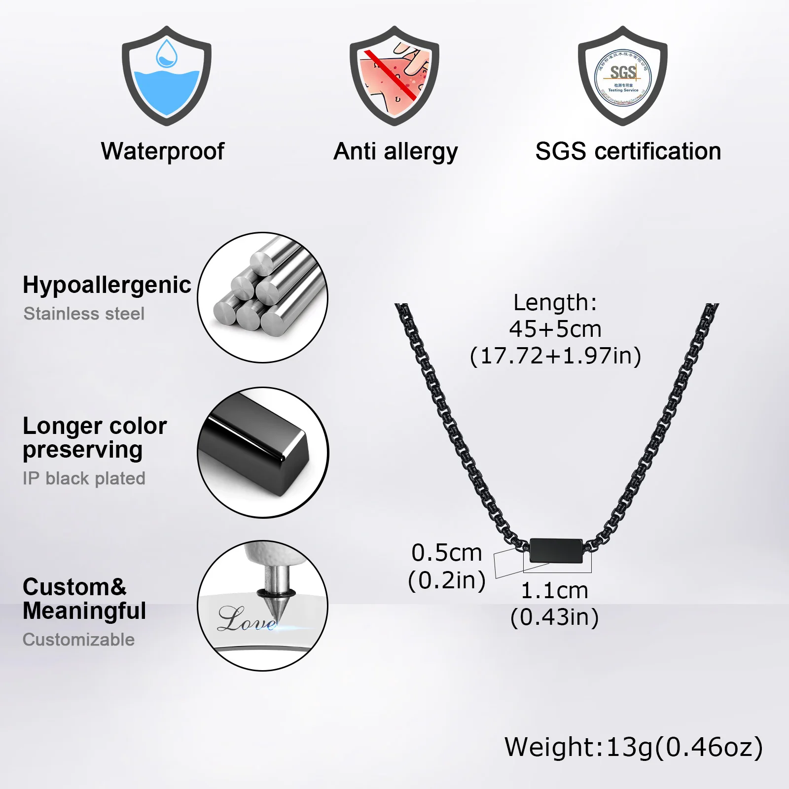Free Custom Necklace for Men Boys,Personalized Names Words Stainless Steel Square Box Chain Collar Gift - Image 3