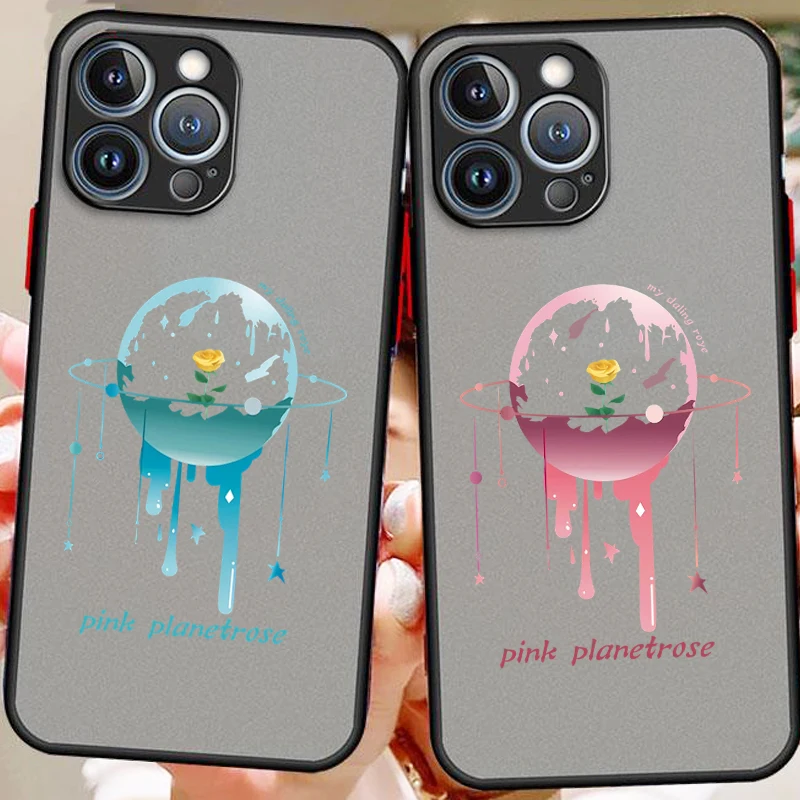 

Planet Lucky Rose Love Frosted Translucent For Apple iPhone 15 14 13 12 11 XS XR X 8 7 SE Pro Max Plus Mini Soft Phone Case