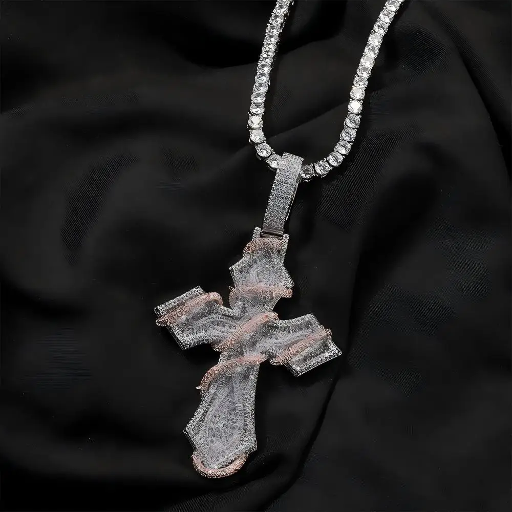 Big Cross Bling Bing Iced Out Pendant Necklace Rock Rapper Fashion Hip Hop Jewelry BP342