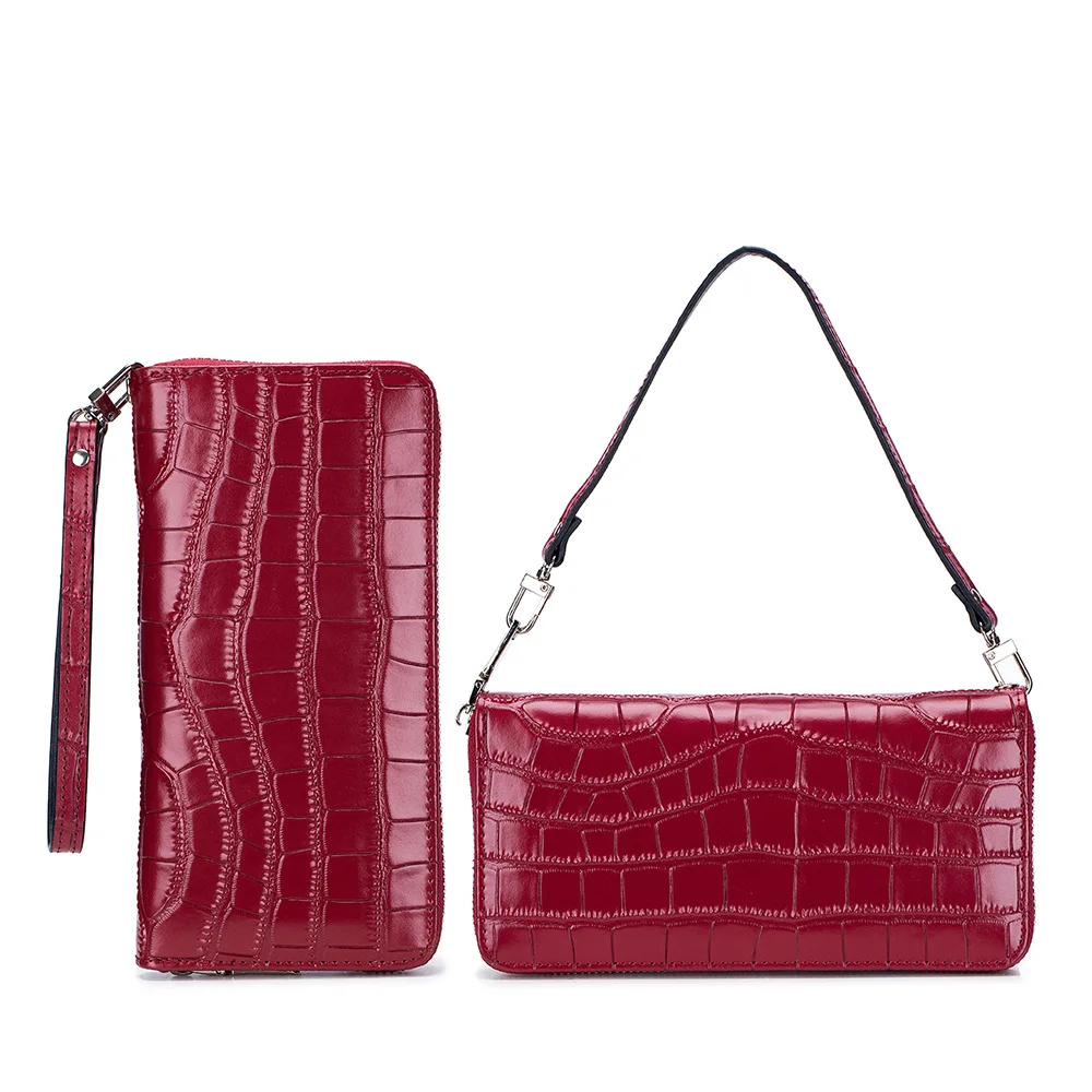 

Long Zipper Wallet Large Capacity Genuine Leather Mobile Phone Storage Clutch Handbag Women's Red Black Grey Green