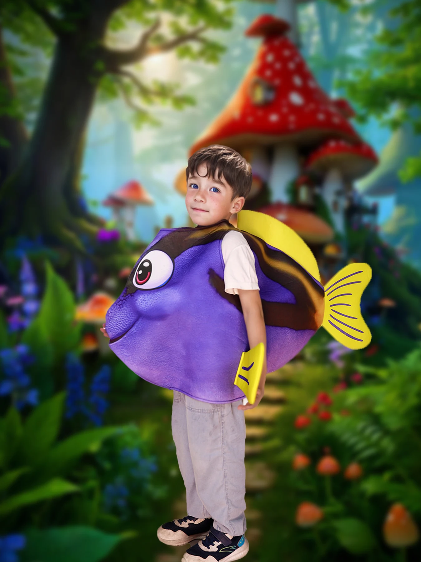 Purple Fish Sponge Dress Up Costume Cute Cartoon Fish Shaped Carnival Party Halloween Christmas Campus Performance Costume