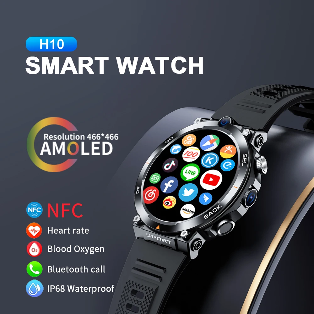 SERVO H10 4G LTE Smartwatch 1.39\'\' Dual Camera Face Unlock GPS Positioning Wifi Google Play Store Smart Watch Men For Android