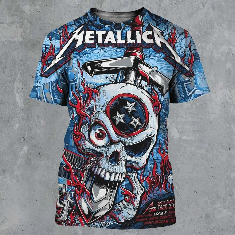 2026 Metallica Tour Print T-shirt Men Women Gothic Skeleton Snake Tee Heavy Metal Rock Band Streetwear Casual Short Sleeve Tops