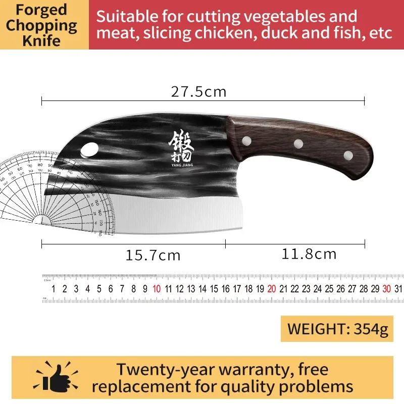 PLYS Meat Knife Hand-Forged Kitchen Knives, One-Piece Hardened Steel, for Chopping Vegetables, Meat and Bone Cutting