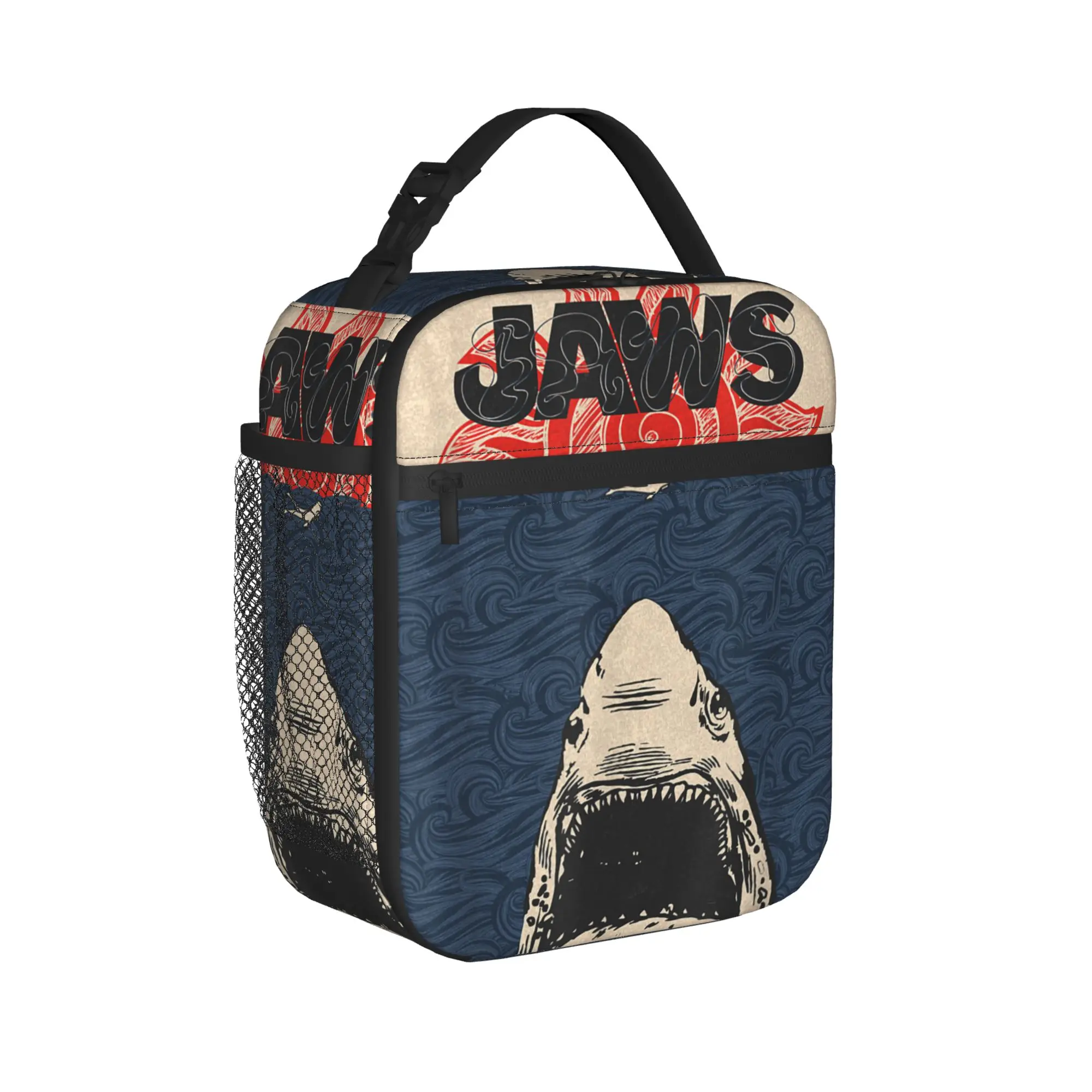 Jaws 50th Anniversary Poster Kaiju Style Lunch Bag Office Lunch Box For Child Thermal Tote Handbags Waterproof Cooler Bag