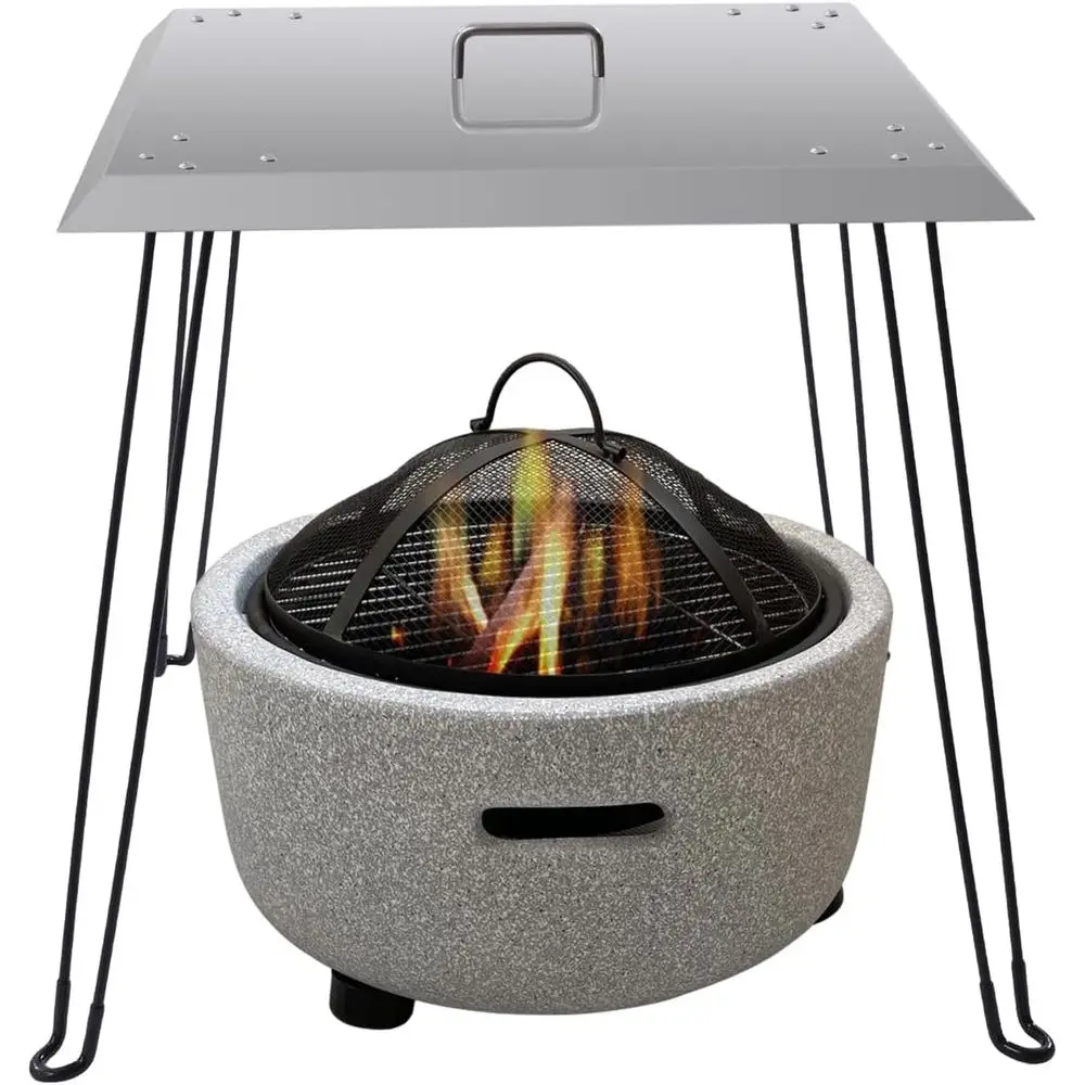 

24 Inch Square Fire Pit Cover with Folding Legs and Carry Handle for Outdoor Picnics and Adventures