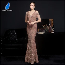 DEERVEADO Mermaid Off Shoulder Sequins Evening Dress for Woman Elegant Wedding Party Dresses Beading Special Occasion Dresses