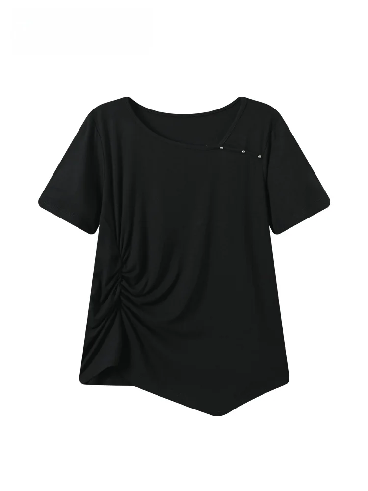 

plus Size Women's T-Shirt Short Sleeve Asymmetrical Slash Neck Trendy Summer New Style Korean Style Slim Fit Polyester Fiber