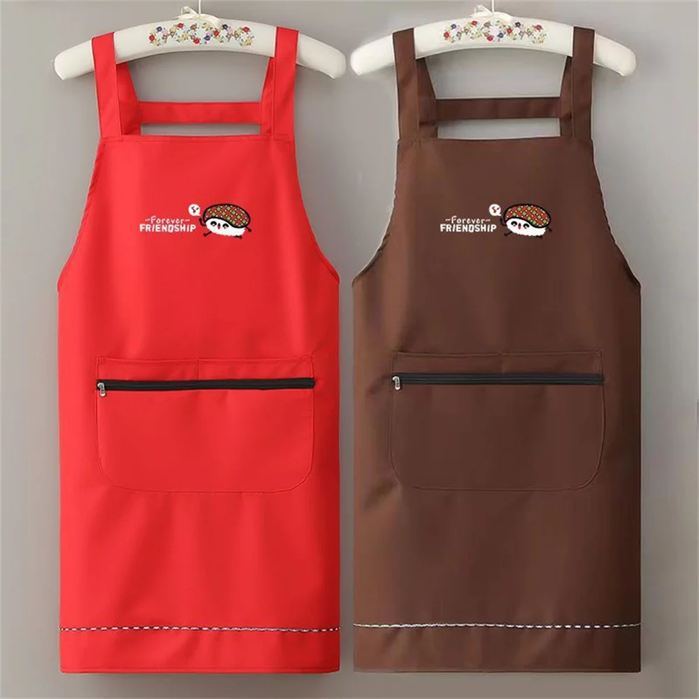 Waterproof Oilproof Apron Home Kitchen Apron with Zipper Large Pocket Fashion Abrasion Resistant Workwear for Women and Men