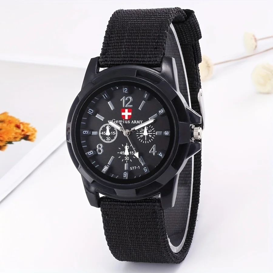 1 piece of boys' five color nylon strap, fashionable and trendy quartz watch, sports and leisure quartz watch