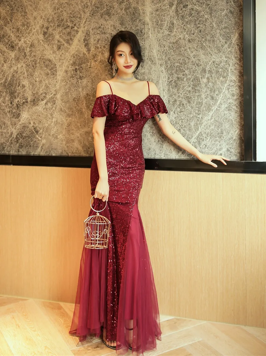 

Ele Evening Gown Women's New 2023 Ball Dr Ladylike Fi Tail Strapl Dr Host Long Skirt Faionable Midi Dr