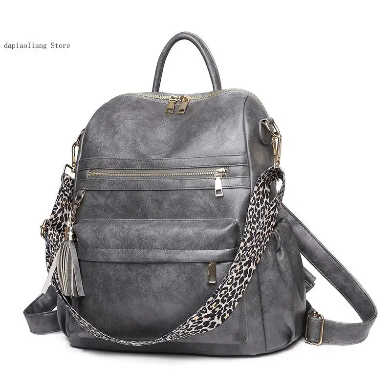 Winter Women\'s Casual Backpack Pu Leather Travel Backpack Vintage Fashion Leopard Print