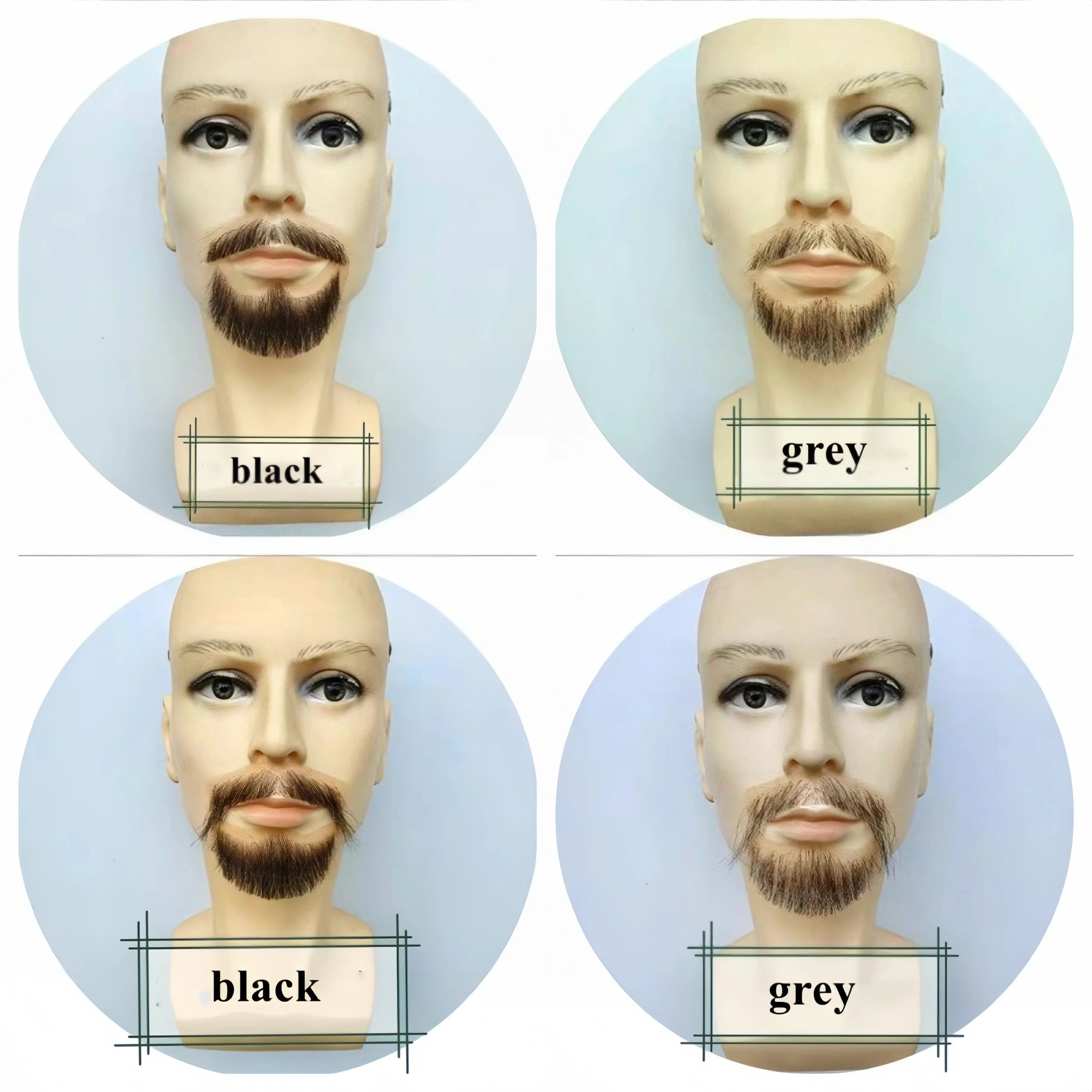 Black Grey Fake Face Mustache For Men Natural Yak Hair Invisible Swiss Lace Black Straight Thick Facial False Beard Makeup