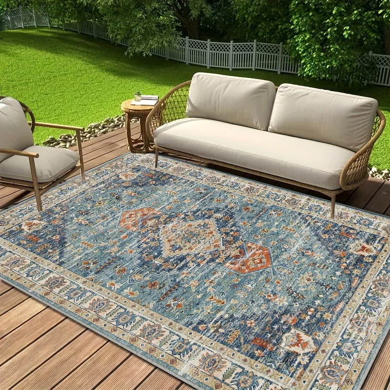 

1pc Thick Autumn New Bohemian Style Large Area Outdoor Patio Garden Mat, Non-Slip RV Camping Crystal Velvet Mat,