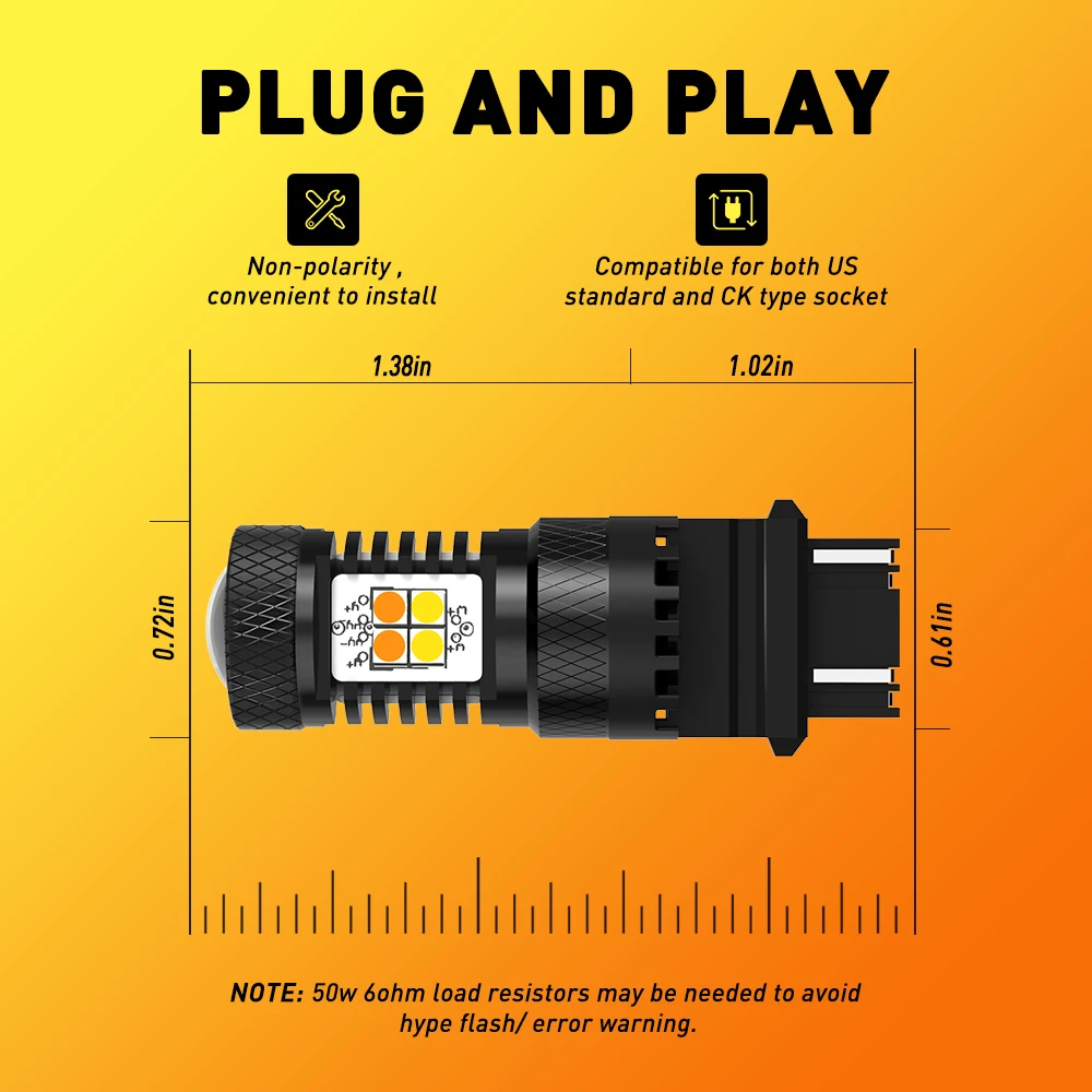 2x 3157 3457 4157 Switchback LED Bulbs T25 P27/7W LED White/Amber Dual Color for Car Parking DRL/Turn Signal Lights With HD Lens - view 6