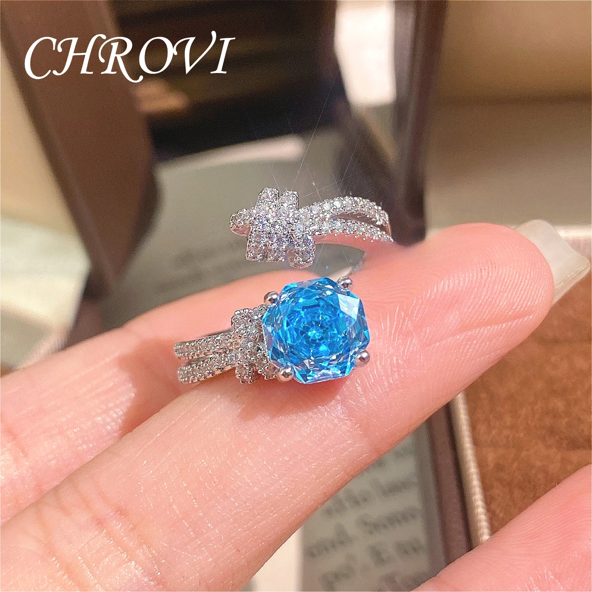 Women's Elegant 925 Sterling Silver Octagonal Rose Ring with Diamond