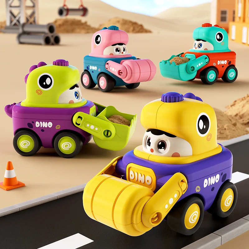 New Product Press To Change Face Sliding Dinosaur Construction Vehicle Excavator Toy Car Fun Children's Color Recognition Toy
