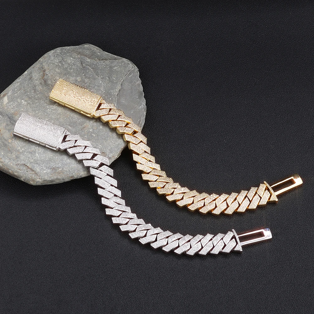 NY Luxury Hip Hop Style 18/22MM Thick Cuban Fully Inlaid Diamond Bracelet Iced 5A Cubic Zirconia Custom Men's Jewelry Bracelet