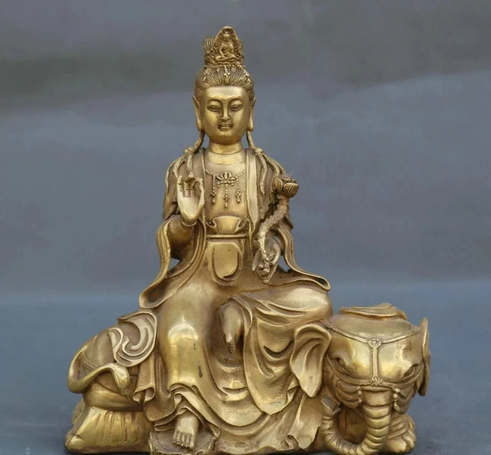 Old China Tibet Buddhism Temple Copper Bronze Statue Samantabhadra Kwan-yin