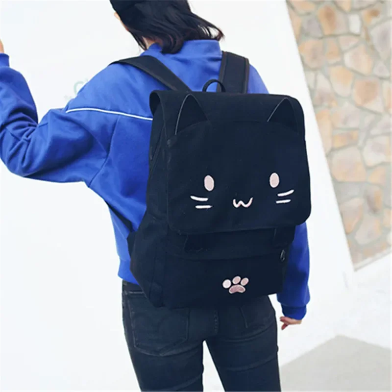 Japanese Stupid Cute 3D Cat Large Capacity Book Bag, Girl Cartoon Backpack, Women's Backpacks image 4