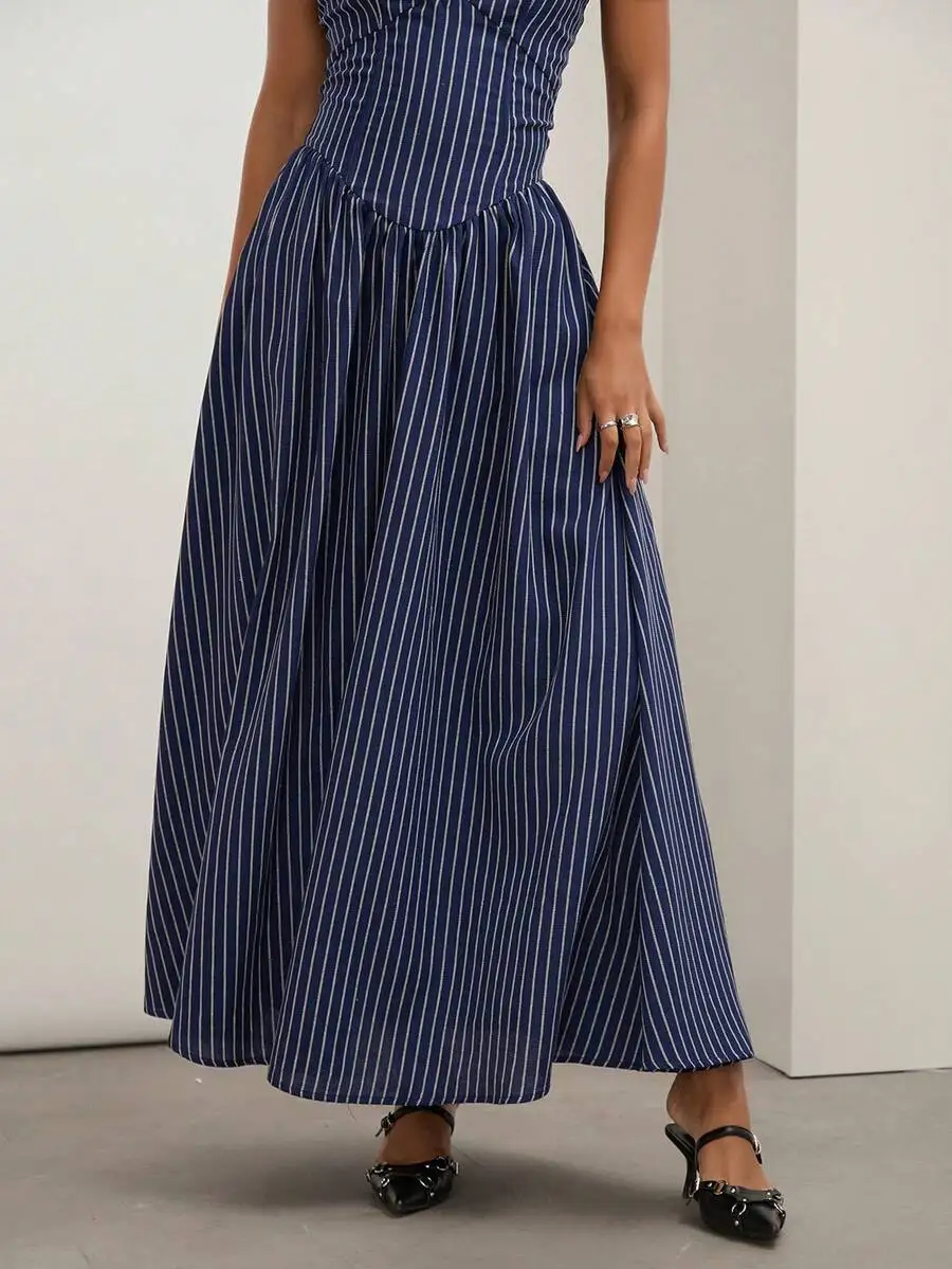 

Striped Tube Top Long Dress For Women Summer Elegant Bandeau Maxi Dress